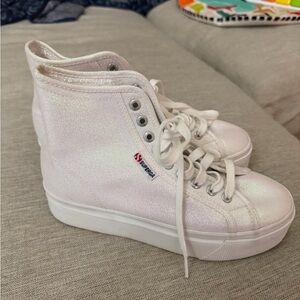 Superga Women's Iridescent White Platform Sneakers